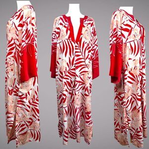 Y2K Red Floral Caftan Dress Medium – Resort Lounge by Oscar de la Renta